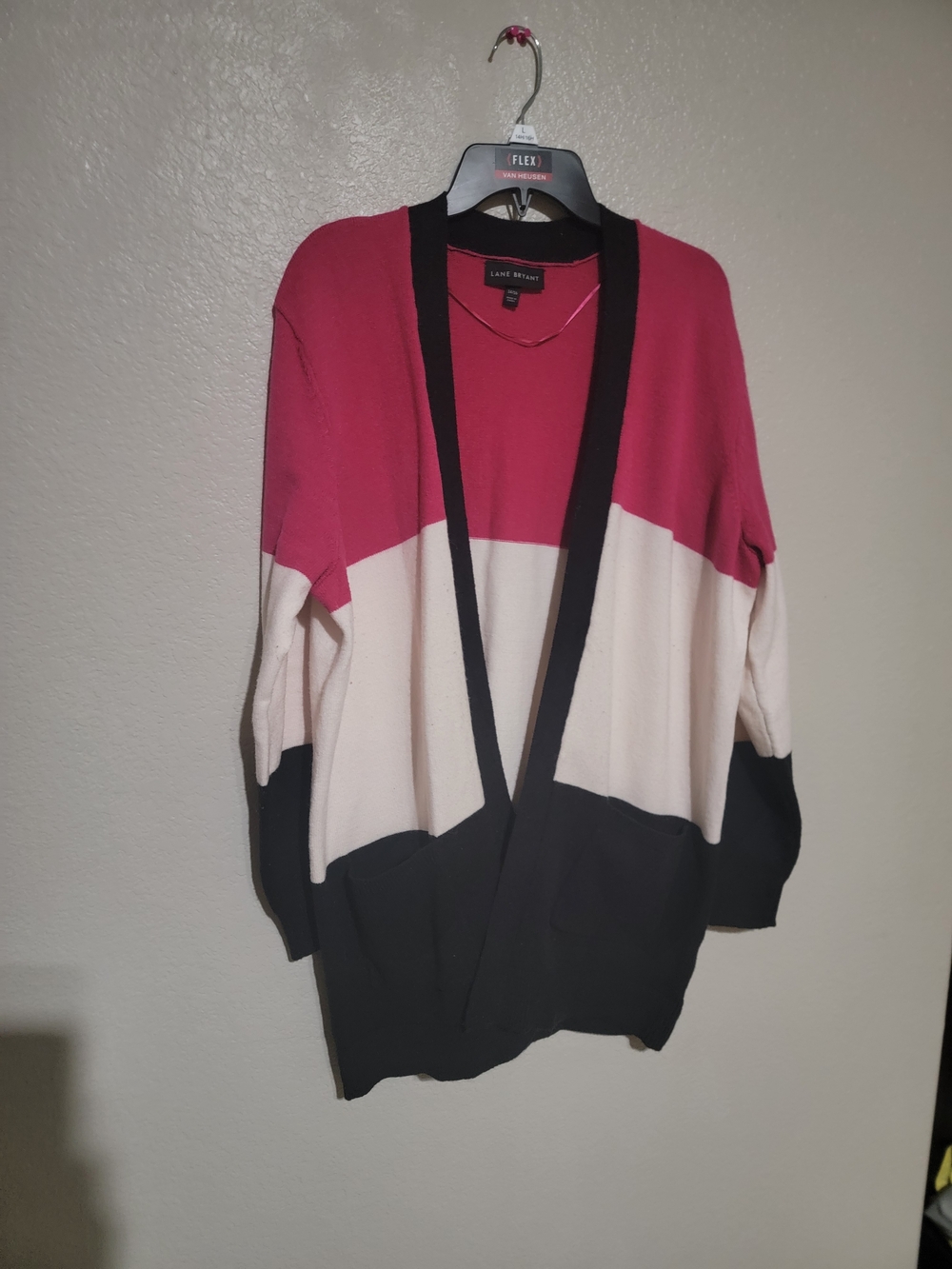 Van Heusen Colorblock Open-Front Cardigan - Pink/White/Black